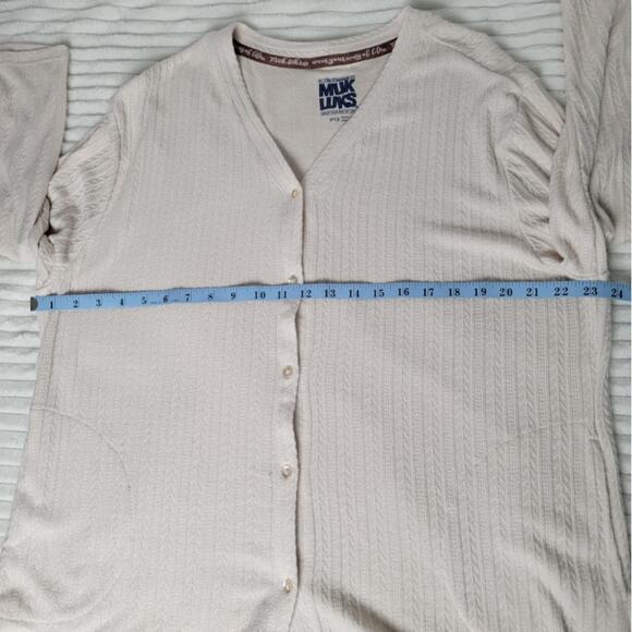 Muk Luks P1X Cream Textured Knit Cardigan Sweater Button Front Cozy Fall Layers - Picture 6 of 9